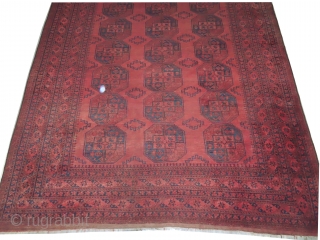 Afghan, knotted circa in 1910 antique, 286 x 440 cm, carpet ID: BRDI-20
The knots, the warp and the weft threads are hand spun wool. The black color is oxidized, in good condition  ...