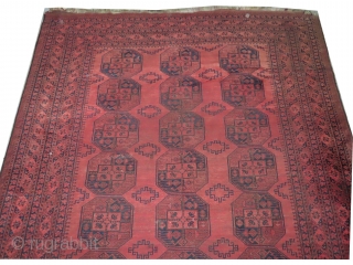 Afghan, knotted circa in 1910 antique, 286 x 440 cm, carpet ID: BRDI-20
The knots, the warp and the weft threads are hand spun wool. The black color is oxidized, in good condition  ...