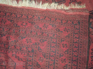 Afghan, knotted circa in 1910 antique, 286 x 440 cm, carpet ID: BRDI-20
The knots, the warp and the weft threads are hand spun wool. The black color is oxidized, in good condition  ...