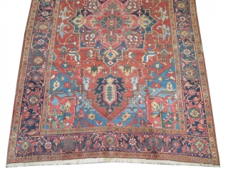 	

Serapi Heriz Persian knotted circa in 1905 antique, collectors item, 360 x 225 (cm) 11' 10" x 7' 5"  carpet ID: P-4380
The black color is oxidized, the knots are hand spun  ...