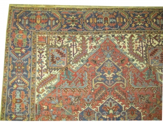 

Heriz Persian knotted circa in 1925, 360 x 271 (cm) 11' 10" x 8' 11"  carpet ID: P-1236
The black knots are oxidized, the knots are hand spun wool, the selvages are  ...