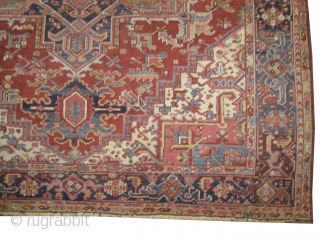 

Heriz Persian, knotted circa in 1920 antique,  315 x 262 (cm) 10' 4" x 8' 7"  carpet ID: P-1454
The knots are hand spun wool, the black knots are oxidized, the  ...