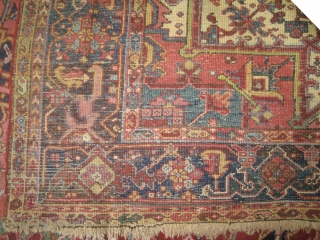 

Heriz Persian, knotted circa in 1920 antique,  315 x 262 (cm) 10' 4" x 8' 7"  carpet ID: P-1454
The knots are hand spun wool, the black knots are oxidized, the  ...