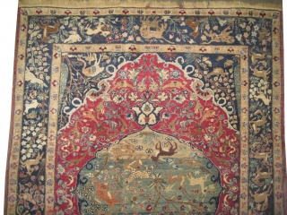 


Pictorial Tabriz Persian, collectors item, 145 x 185 cm,  ID: K-198
The knots are hand spun wool, certain colors are oxidized, the center medallion is sky blue with animals, the background color  ...