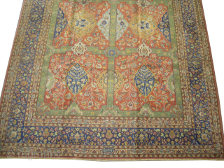 
Amritsar Indian, knotted circa 1900 antique, collectors item and signed, 255 x 340 cm, ID: P-5686
From 16th century Mohgul design, high pile, in good condition, vegetable dyes, the knots are hand spun  ...