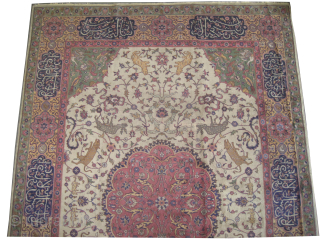 
Amritsar Indian, knotted circa 1910 antique, 245 x 340 cm, ID: P-6020
From 16th century Mohgul design, vegetable dyes, the knots are hand spun wool, ivory background designed with animals, the surrounded large  ...
