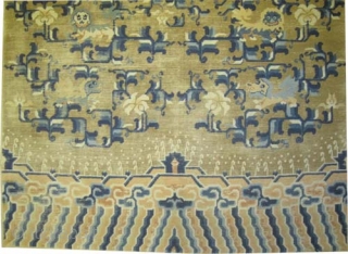 Chinese lion/dogs circa 1885 antique. Collector's item, Size: 244 x 154 (cm) 8'  x 5' 1"  carpet ID: K-4673 
decorated with nine lion-dogs, the knots are hand spun wool, the  ...