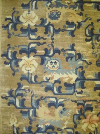 Chinese lion/dogs circa 1885 antique. Collector's item, Size: 244 x 154 (cm) 8'  x 5' 1"  carpet ID: K-4673 
decorated with nine lion-dogs, the knots are hand spun wool, the  ...