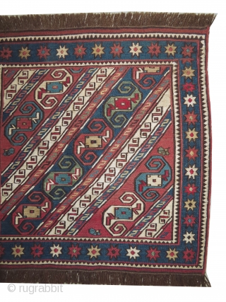 

Soumak Caucasian, knotted circa in 1910, antique, collector's item,  51 x 50 (cm) 1' 8" x 1' 8"  carpet ID: CC-19
Woven with Soumak technique and hand spun wool, the ivory  ...