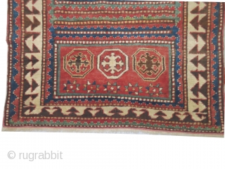 

Bordjalou-Kazak Caucasian, knotted circa in 1880, antique, collector's item, 104 x 99 (cm) 3' 5" x 3' 3"  carpet ID: CC-24
The knots, the warp and the weft thread are hand spun  ...