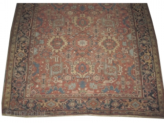 


 Heriz Persian knotted  antique,  306 x 244 (cm) 10'  x 8'  carpet ID: P-4614
The black knots are oxidized, the knots are hand spun  wool, all over  ...