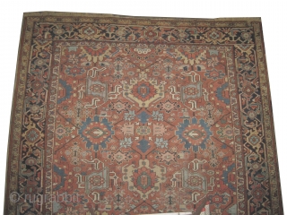 


 Heriz Persian knotted  antique,  306 x 244 (cm) 10'  x 8'  carpet ID: P-4614
The black knots are oxidized, the knots are hand spun  wool, all over  ...