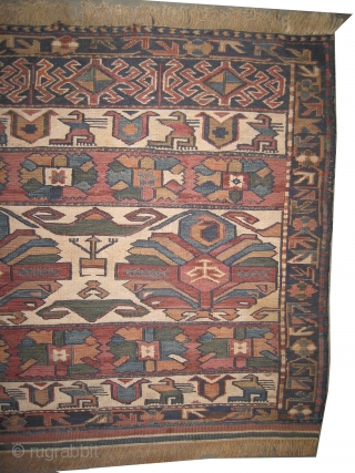 
Soumak Caucasian bag face circa 1915. Antique. Collector's item. Size: 61 x 59 (cm) 2'  x 1' 11"  carpet ID: A-861 
Perfect condition, vegetable dyes, the white color is cotton  ...