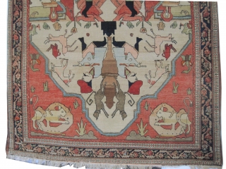 Pictorial Farahan-Sarouk Persian signed and collector's item, circa 1905 antique. Size: 127 x 195 (cm) 4' 2" x 6' 5"  carpet ID: K-3061 
Vegetable dyes, the brown and the black colors  ...
