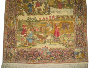 Pictorial Tabriz Persian circa 1922 Signed, Antique, single example, Size: 272 x 164 (cm) 8' 11" x 5' 5"  carpet ID: K-83 
 Senneh knots, the knots are hand spun lamb  ...