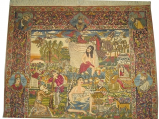 Pictorial Tabriz Persian circa 1922 Signed, Antique, single example, Size: 272 x 164 (cm) 8' 11" x 5' 5"  carpet ID: K-83 
 Senneh knots, the knots are hand spun lamb  ...