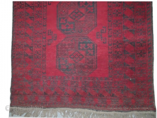 Ersari Afghan, knotted circa in 1930, semi antique, 390 x 115 cm, carpet ID: RES-2
The black color is oxidized, both edges are finished with 5 cm kilim. The knots, the warp and  ...