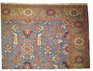 
Bakshaish Heriz Pesian circa 1910 antique.
Size: 279 x 216 (cm) 9' 2" x 7' 1"  carpet ID: P-5884 
Vegetable dyes, all over design, sky blue background, the surrounding border is gold  ...