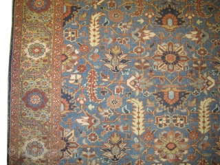 
Bakshaish Heriz Pesian circa 1910 antique.
Size: 279 x 216 (cm) 9' 2" x 7' 1"  carpet ID: P-5884 
Vegetable dyes, all over design, sky blue background, the surrounding border is gold  ...