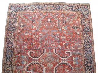 

	

Heriz Persian knotted circa in 1916 antique, collector's item,  327 x 245 (cm) 10' 9" x 8'  carpet ID: P-4335
The black knots are oxidized, the knots are hand spun lamb  ...