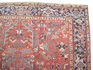 

	

Heriz Persian knotted circa in 1916 antique, collector's item,  327 x 245 (cm) 10' 9" x 8'  carpet ID: P-4335
The black knots are oxidized, the knots are hand spun lamb  ...