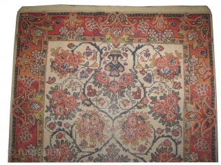 

Mahal Persian knotted circa 1935 semi antique, 131 x 200 cm, ID: K-2916
The knots are hand spun wool, the black knots are oxidized, the background color is ivory, allover floral design, at  ...