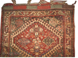 
Qashqai bag Persian circa 1900 antique, collector's item, Size: 58 x 54 (cm) 1' 11" x 1' 9"  carpet ID: K-4933 
the knots are hand spun wool, vegetable dye, the black  ...
