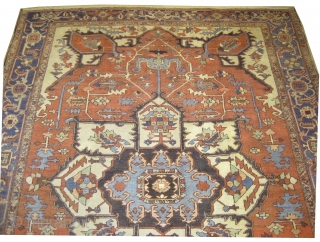 	

Serapi Heriz Persian circa 1880 antique. Collector's item. Size: 382 x 300 (cm) 12' 6" x 9' 10"  carpet ID: P-1286
Vegetable dyes, good condition, the black colour is oxidized, the background  ...