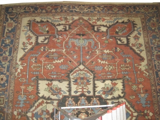 	

Serapi Heriz Persian circa 1880 antique. Collector's item. Size: 382 x 300 (cm) 12' 6" x 9' 10"  carpet ID: P-1286
Vegetable dyes, good condition, the black colour is oxidized, the background  ...