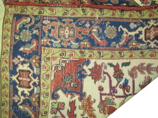 
Heriz Persian old, 188 x 159 cm,  carpet ID: K-4800
The knots are hand spun lamb wool, the background is ivory, the center medallion and the surrounded large border are indigo, the  ...