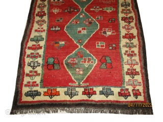 
Gabbeh Nomad knotted circa in 1928 semi antique, collectors item, 188 x 130 cm  carpet ID: T-711

The knots are hand spun wool, the black knots are oxidized, the warp and the  ...