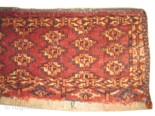 Tekke Turkmen knotted circa 1870 antique, collectors item, 24 x 77 cm, ID: BC-2
Vegetable dyes, the black knots are oxidized, the knots are hand spun lamb wool, high standard quality, up part  ...