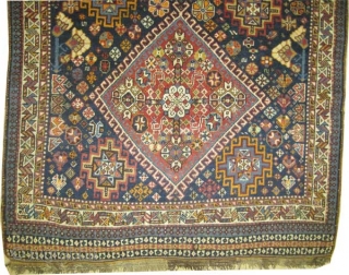 Shiraz Persian, circa 1900 antique. Collector's item, Size: 255 x 144 (cm) 8' 4" x 4' 9"  carpet ID: E-497
vegetable dyes, the black color is oxidized, the knots are hand spun  ...