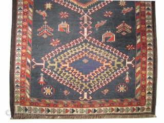 Louri Kurd Persian circa 1895 antique, collector's item, Size: 218 x 128 (cm) 7' 2" x 4' 2"  carpet ID: K-3331
Vegetable dyes, the black color is oxidized, indigo background, the knots  ...