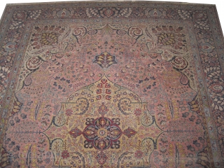 
Tabriz Persian knotted circa 1920, signed, antique, 380 x 300 cm, ID: ERB-3
The black knots are oxidized, the knots are hand spun wool, the pile is uniformly and slightly short, finely knotted,  ...