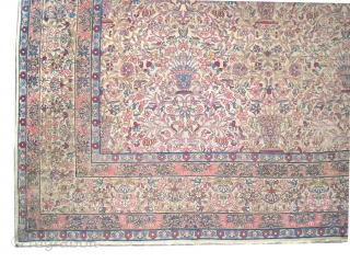 

Kirmanshah Persian knotted circa 1910 antique, collectors item. 386 x 286 cm, ID: P-3870
The pile is uniformly short, allover Zille Sultan design, the background color is ivory, the black knots are oxidized,  ...