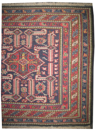 


Soumak kelim Caucasian, 69 x 117 cm, ID: A-844
Woven with Soumak technique and hand spun wool, the ivory color is cotton, all over Karakachli design, the background color is blue, the warp  ...
