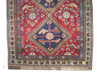 

Qashqai Persian, knotted circa 1935 semi antique, 136 x 211 cm, ID: M-531
Vegetable dyes, the black knots are oxidized, the knots are hand spun lamb wool, the warp and the weft threads  ...