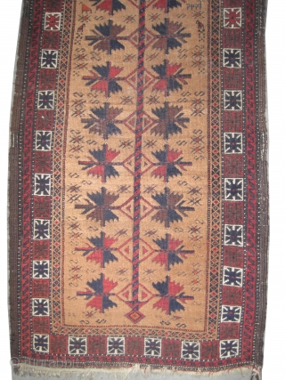 	
 Belutch prayer Persian circa 1895 antique. Collector's item, Size: 150 x 74 (cm) 4' 11" x 2' 5"  carpet ID: K-4271
vegetable dyes, the black color is oxidized, the knots are  ...