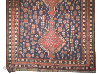 Shiraz Persian circa 1905 antique. Collector's item. Size: 247 x 130 (cm) 8' 1" x 4' 3" 
 carpet ID: K-453
Vegetable dyes, the black color is oxidized, the knots are hand spun  ...