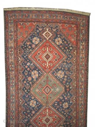  Qashqai Persian circa 1918 antique, collector's item, Size: 304 x 157 (cm) 10'  x 5' 2"  carpet ID: K-5490
The knots are hand spun lamb wool, vegetable dyes, the black  ...