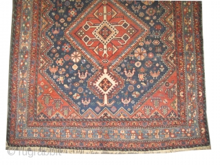  Qashqai Persian circa 1918 antique, collector's item, Size: 304 x 157 (cm) 10'  x 5' 2"  carpet ID: K-5490
The knots are hand spun lamb wool, vegetable dyes, the black  ...