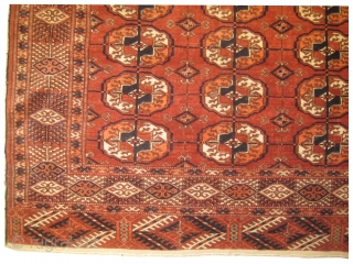 Turkmen Tekke Bukhara, semi antique, Size 120 x 164cm, carpet ID: ROB-2
vegetable dyes, the two edges are finished with 1,5cm kelim, the knots are hand spun wool, the warp and the weft  ...