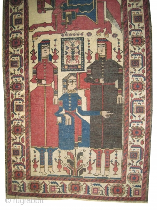 	

Name: Pictorial Belutch Persian, knotted circa in 1915 antique, Size: 208 x 117 (cm) 6' 10" x 3' 10"  carpet ID: E-101
Historical subject: The Russian Tsar on the horse with his  ...