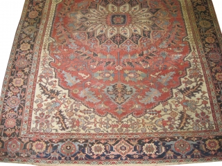 	

Serapi Heriz Persian, knotted circa in 1890 antique.  404 x 294 (cm) 13' 3" x 9' 8" 
 carpet ID: P-4278
Tthe knots are hand spun lamb wool, from the left side  ...