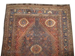 


Qashqai Persian knotted circa in 1905 antique, collectors item, 300 x 228 cm, 
 carpet ID: P-5980
The black knots are oxidized. The knots, the warp and the weft threads are mixed with  ...