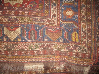 


Qashqai Persian knotted circa in 1905 antique, collectors item, 300 x 228 cm, 
 carpet ID: P-5980
The black knots are oxidized. The knots, the warp and the weft threads are mixed with  ...