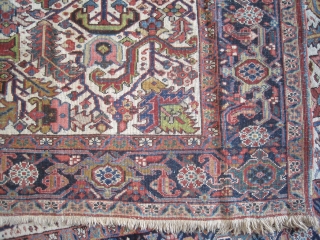 


Bakshaish Heriz Persian knotted circa in 1920 antique, collector's item, 346 x 240 (cm) 11' 4" x 7' 10"  carpet ID: P-2740
The black knots are oxidized, the knots are hand spun  ...