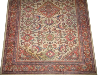 Mahal Persian knotted circa in 1916 antique, 293 x 202 cm 
 carpet ID: P-5996
The black knots are oxidized, the knots are hand spun wool, the background color is ivory. The center  ...