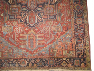 	

Serapi Heriz Persian circa 1910 antique. Size: 232 x 316 (cm) 7' 7" x 10' 4"  carpet ID: P-6096
Vegetable dyes, the black color is oxidized, the knots are hand spun wool,  ...